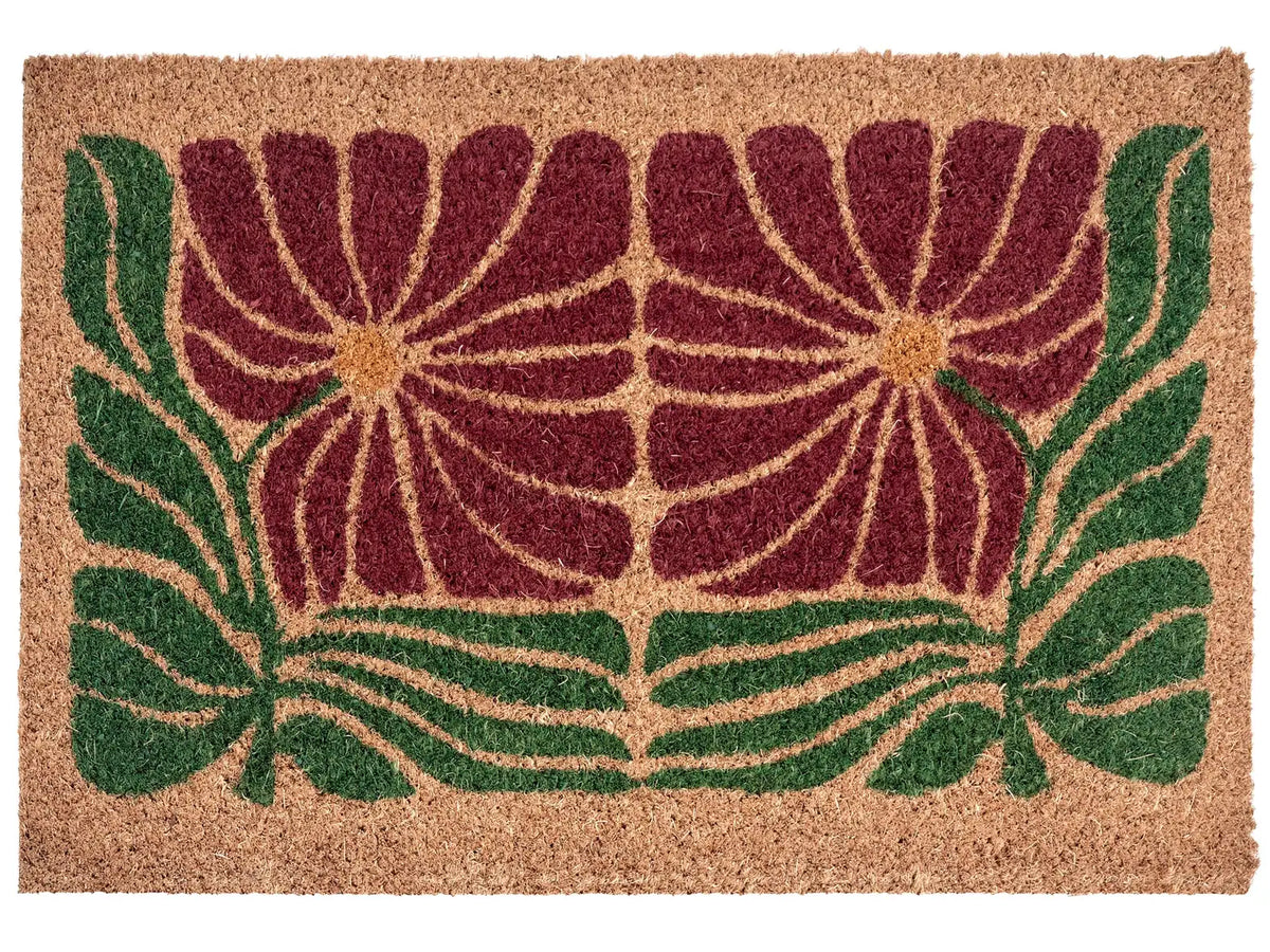Doormat Multicolour Coir with Anti-Slip Bottom 40 x 60 cm Anti Slip Decoration Floral Pattern Welcome Mat Beliani