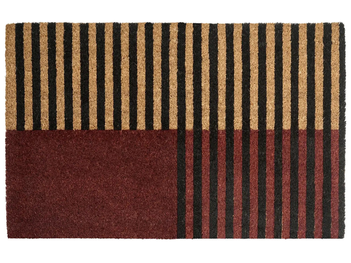 Doormat Brown and Beige Coir with Anti-Slip Bottom 50 x 80 cm Anti Slip Decoration Striped Pattern Welcome Mat Beliani