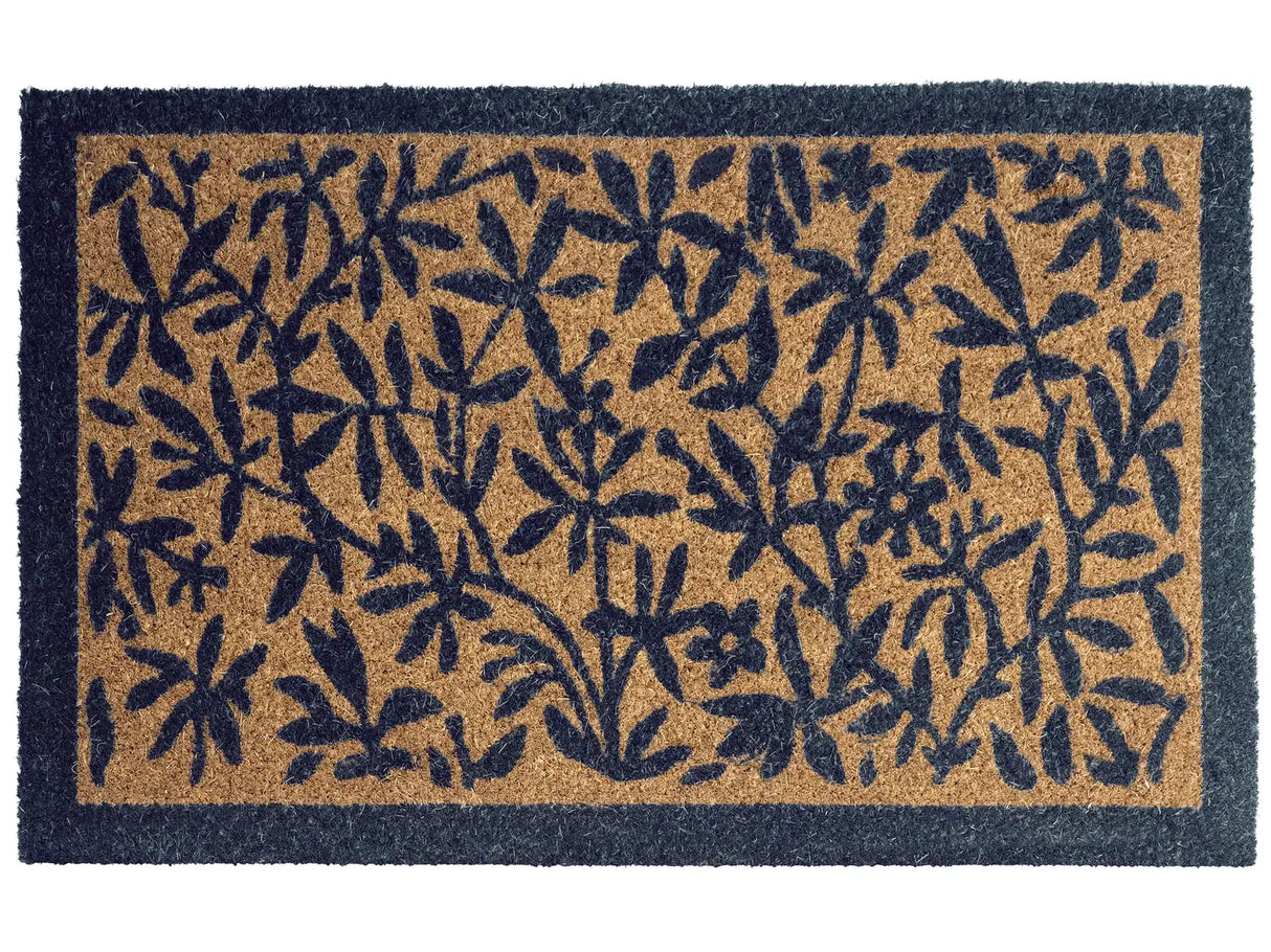 Doormat Natural Coir with Anti-Slip Bottom 50 x 80 cm Anti Slip Decoration Leaves Pattern Welcome Mat Beliani