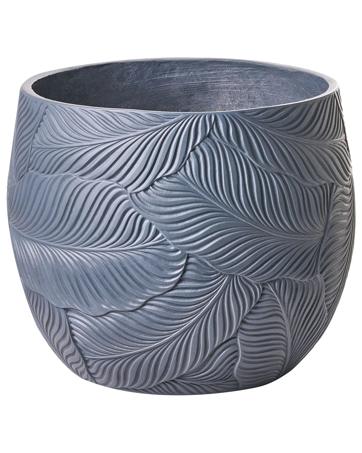 Flower Pot Grey Fibre Clay Painted Indoor and Outdoor Planter Round 47 x 47 x 43 cm Leaf Pattern Modern Design Living Room Garden Beliani