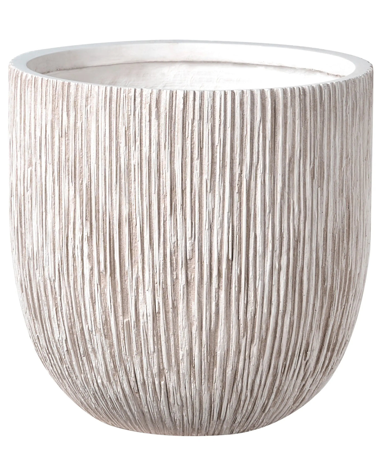 Flower Pot Light Beige Fibre Clay Indoor and Outdoor Planter Round 42 x 42 x 39 cm Decorative Fluting Modern Design Living Room Garden Beliani