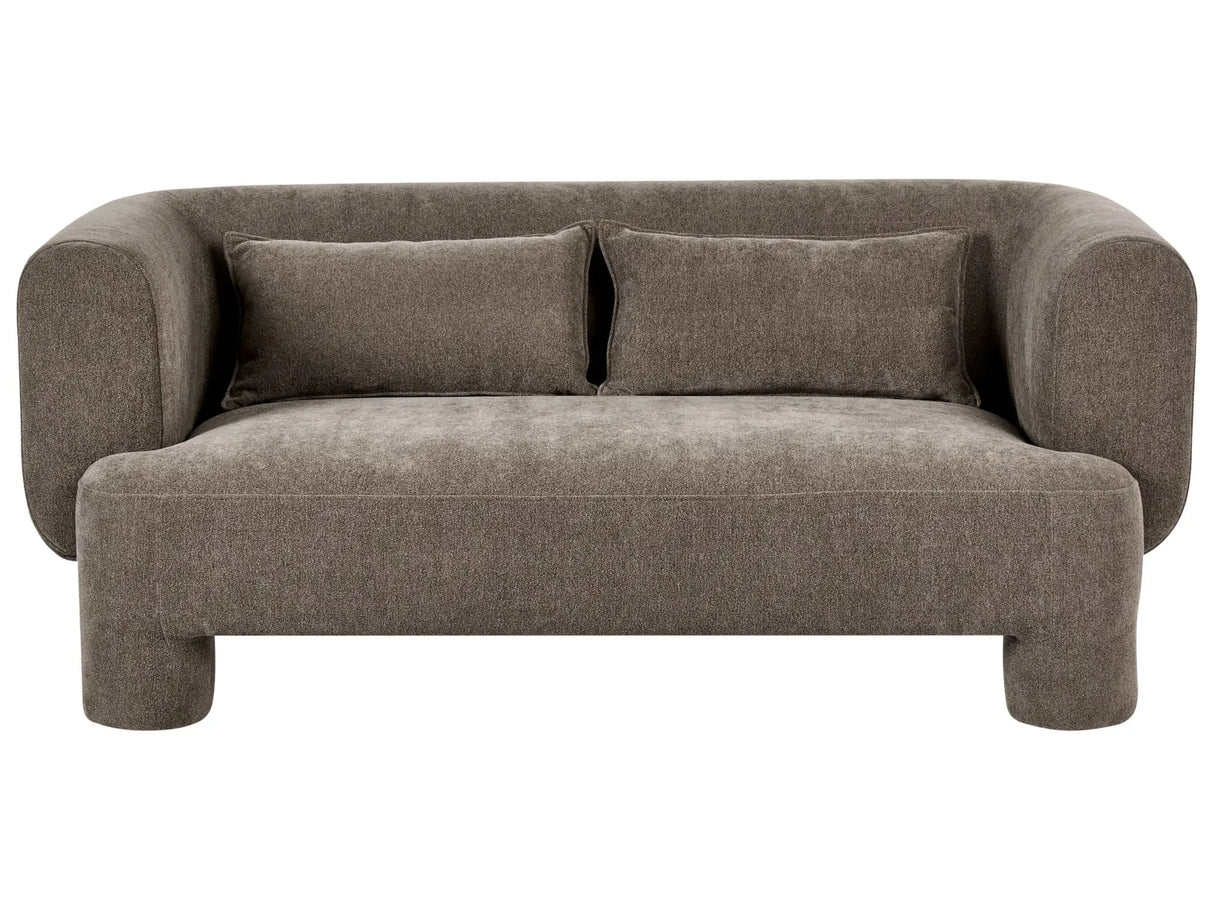 3 Seater Sofa Brown Fabric Upholstery Plush Texture Cylindrical Legs Organic Style Beliani