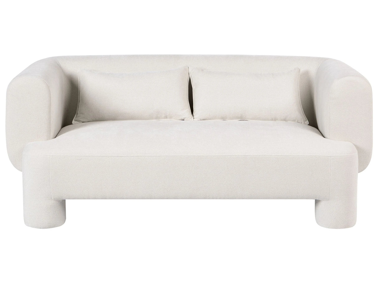 3 Seater Sofa White Fabric Upholstery Plush Texture Cylindrical Legs Organic Style Beliani
