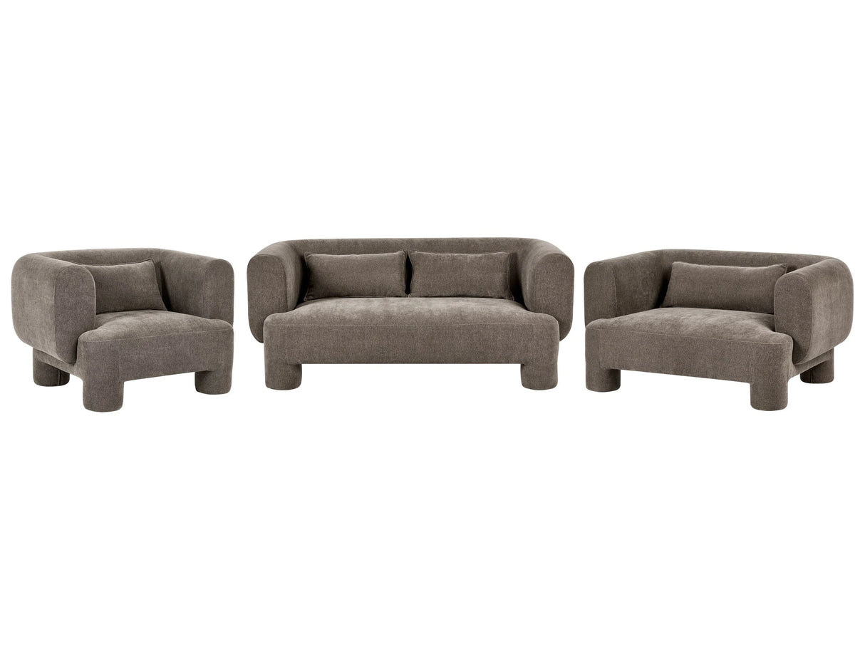 Living Room Set Brown Fabric Soft Curved 3 Seater Sofa Loveseat Armchair Retro Minimalist Beliani