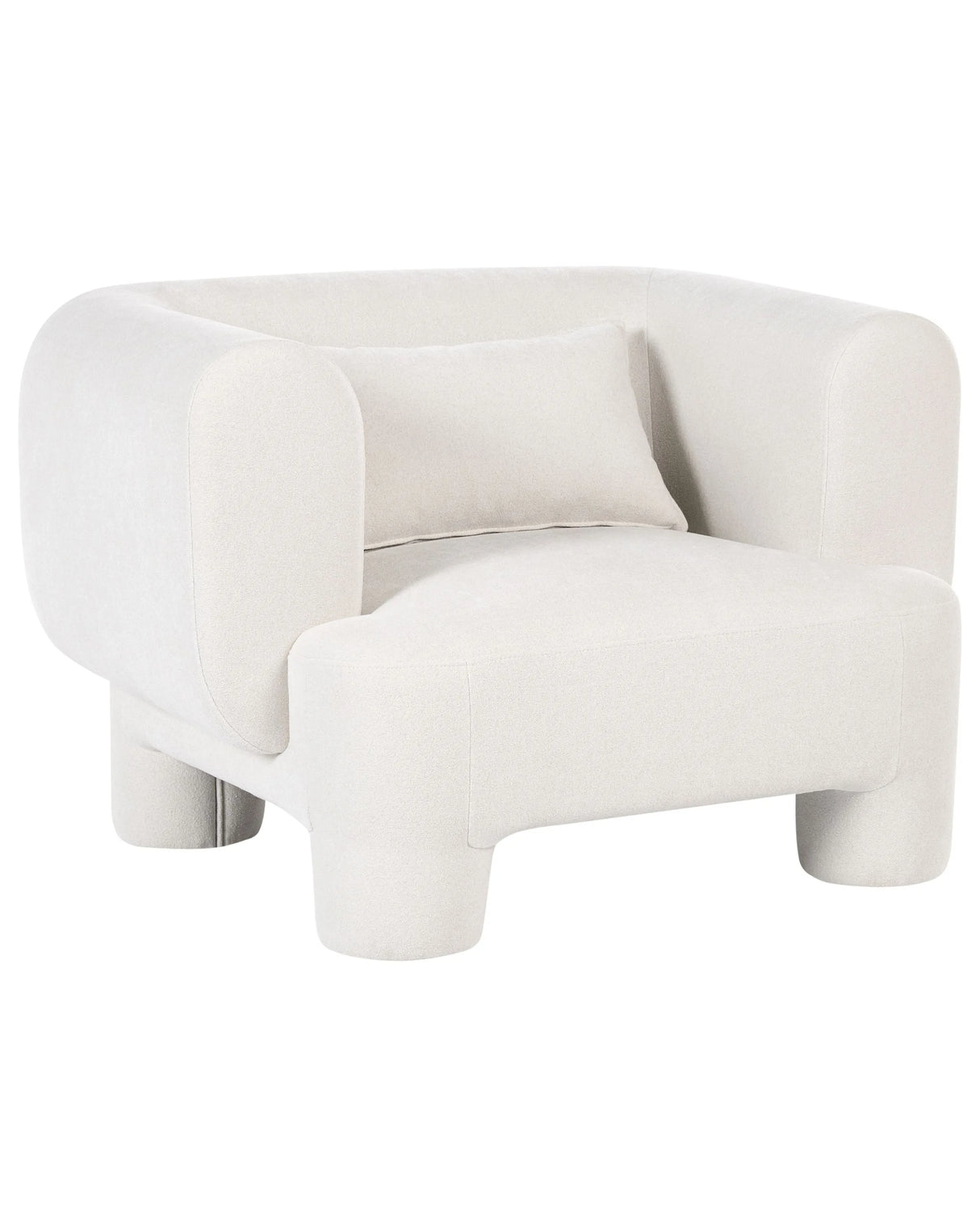 Armchair White Fabric Upholstery Plush Texture Cylindrical Legs Organic Style Beliani