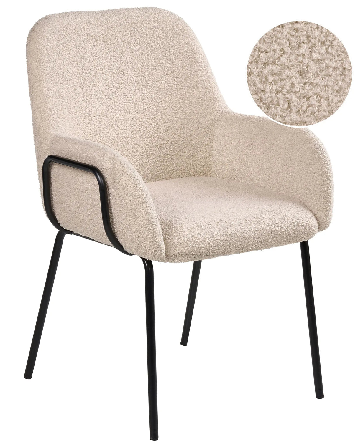 Dining Room Chair Light Beige Boucle Upholstery Black Base Iron Frame Retro Design Beliani