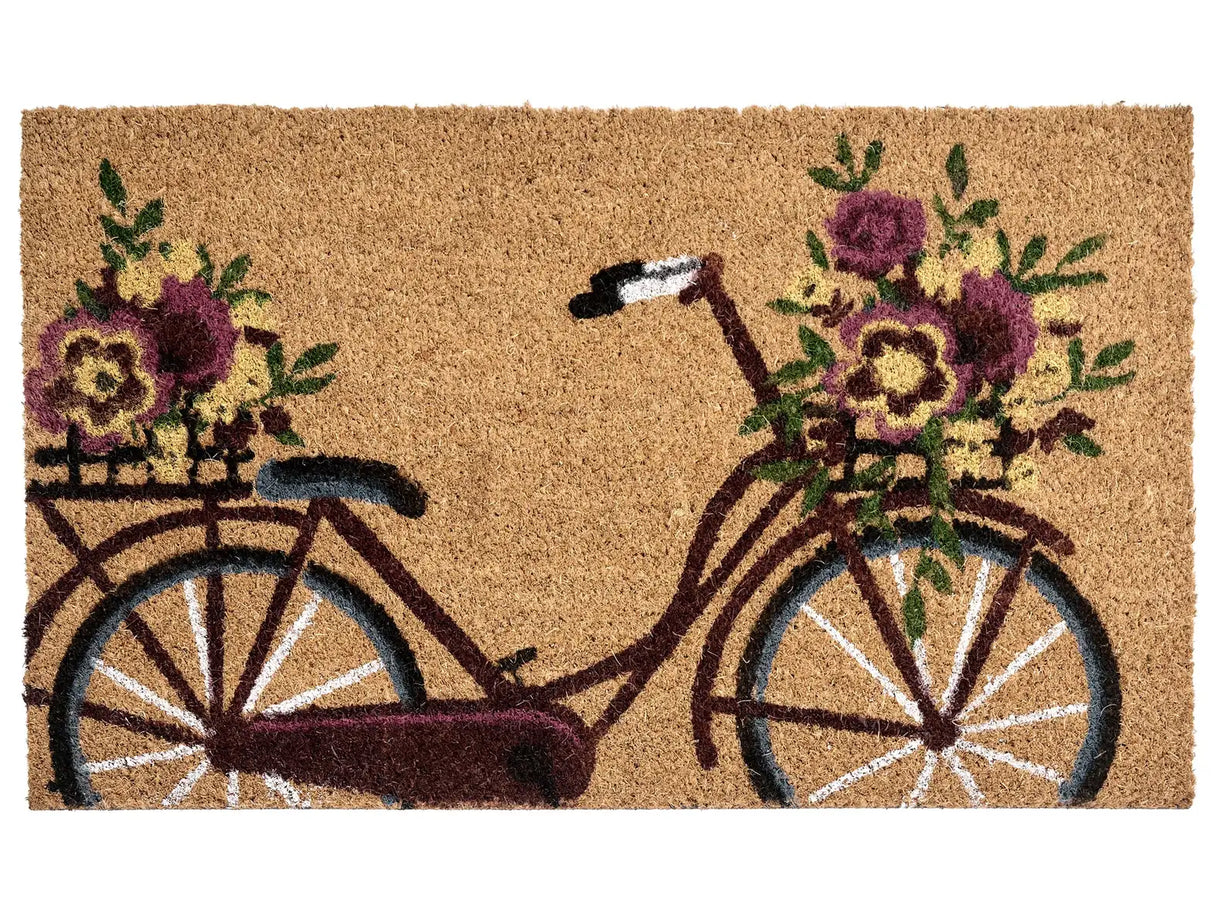 Doormat Natural Coir with Anti-Slip PVC Bottom 45 x 75 cm Decoration Bike Pattern Beliani