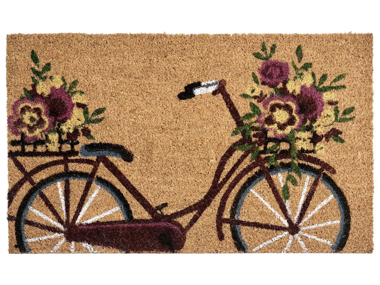 Doormat Natural Coir with Anti-Slip PVC Bottom 50 x 80 cm Decoration Bike Pattern Beliani