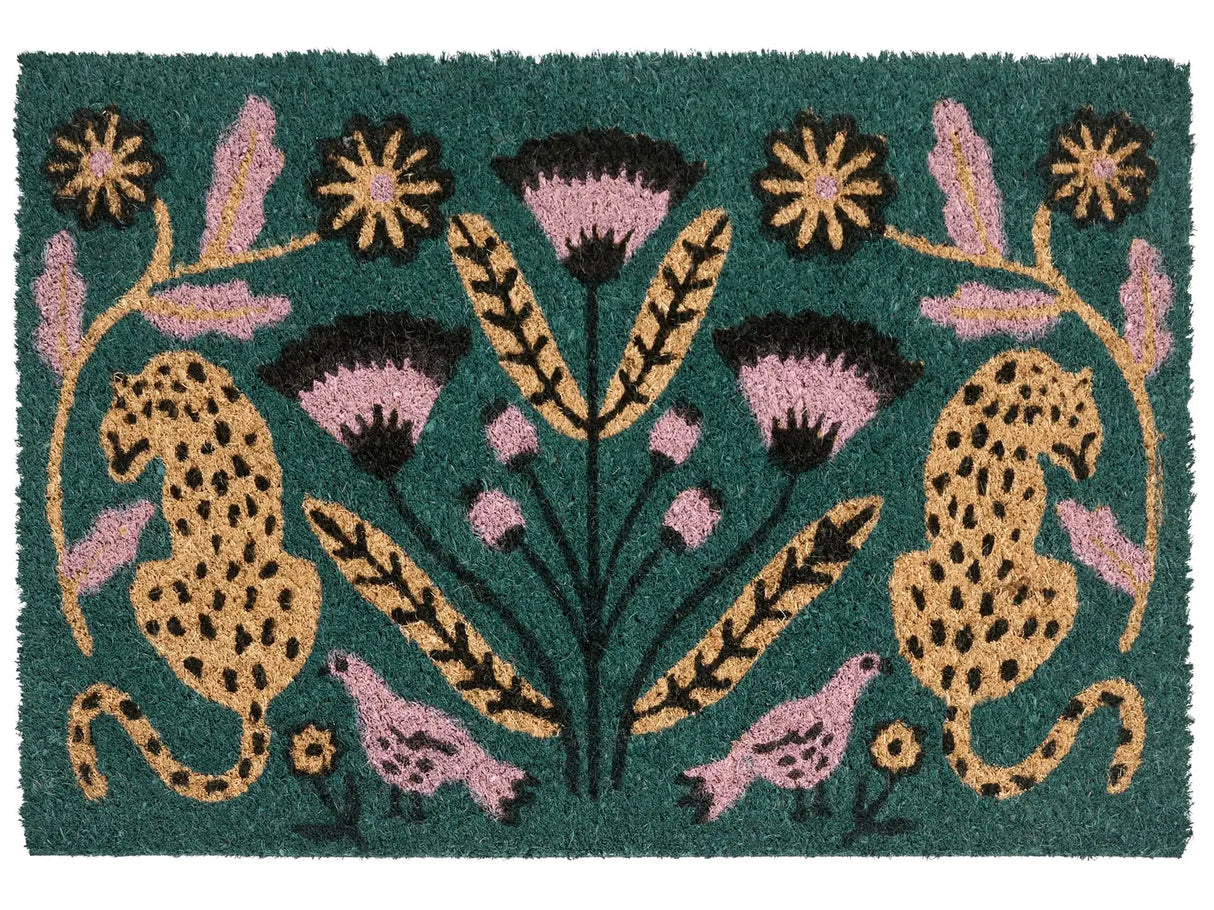 Doormat Multicolour Natural Coir PVC Backing Anti-Slip 40 x 60 cm Cheetah Motif Retro Indoor Outdoor Decoration Beliani