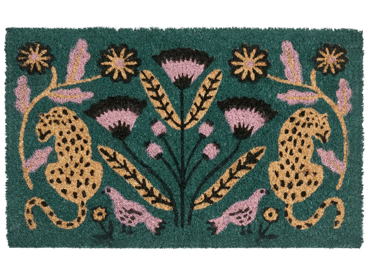 Doormat Multicolour Natural Coir PVC Backing Anti-Slip 45 x 75 cm Cheetah Motif Retro Indoor Outdoor Decoration Beliani