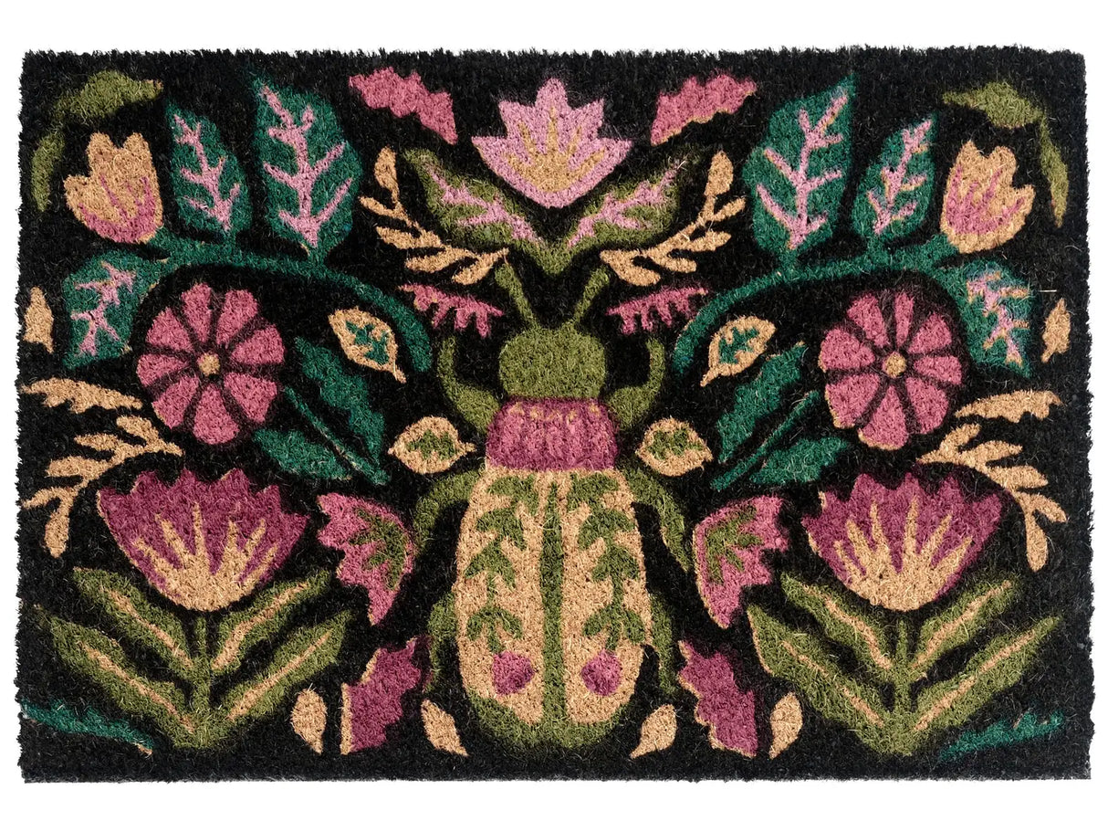 Doormat Multicolour Natural Coir PVC Backing Anti-Slip 40 x 60 cm Floral Motif Modern Indoor Outdoor Decoration Beliani