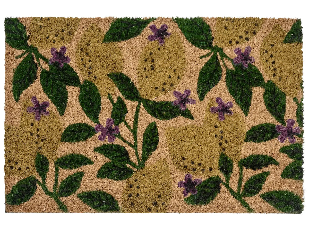 Doormat Multicolour Natural Coir PVC Backing Anti-Slip 50 x 80 cm Lemon Motif Modern Indoor Outdoor Decoration Beliani