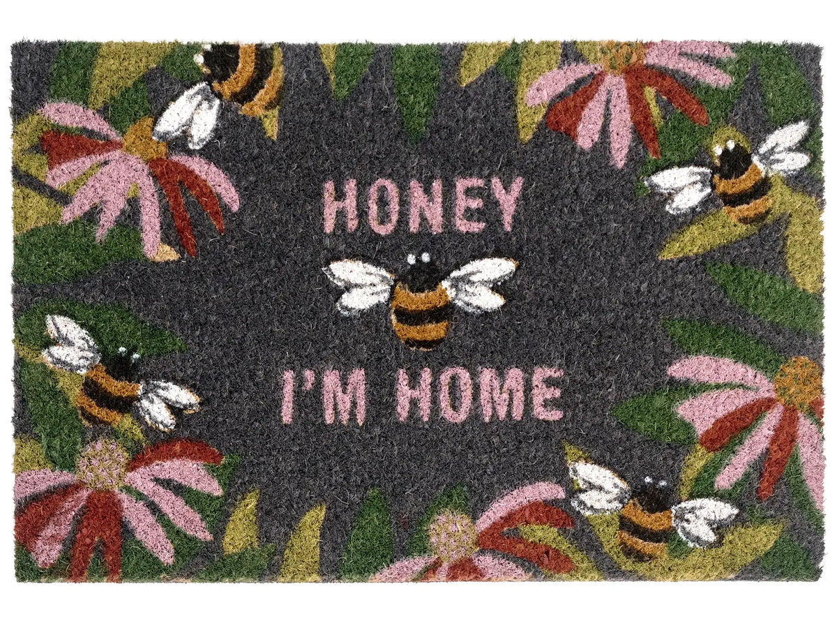 Doormat Multicolour Natural Coir PVC Backing Anti-Slip 40 x 60 cm Bee Motif Modern Indoor Outdoor Decoration Beliani