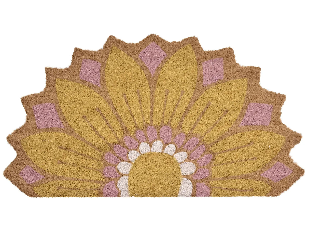 Doormat Yellow Natural Coir PVC Backing Anti-Slip 45 x 75 cm Flower Motif Modern Indoor Outdoor Decoration Beliani