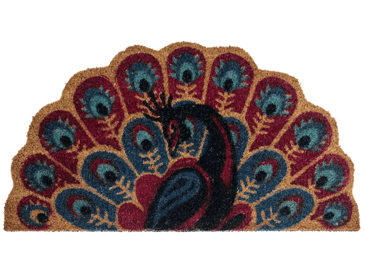 Doormat Multicolour Coir PVC Backing Anti-Slip 45 x 75 cm Peacock Design Modern Indoor Outdoor Decoration Beliani