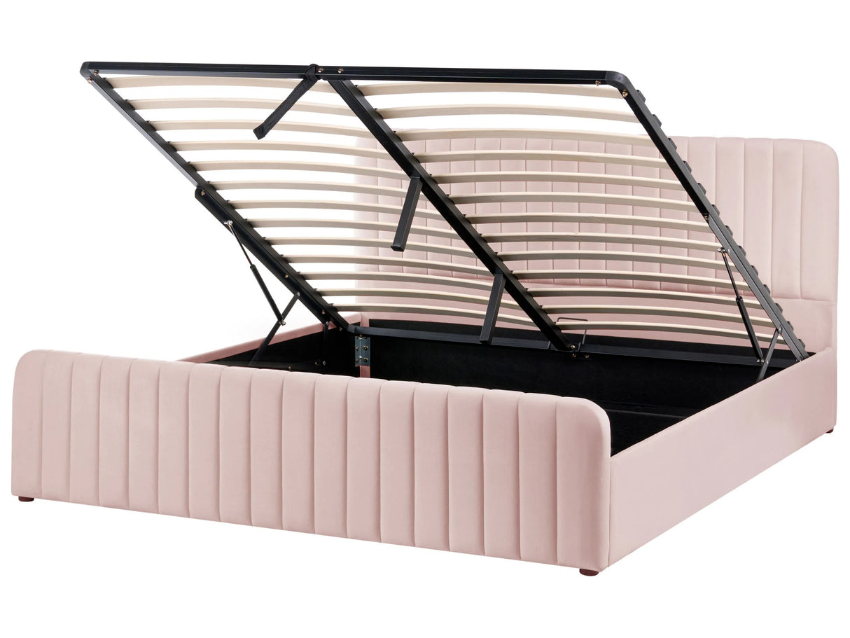 Ottoman Bed Pastel Pink Fabric Upholstered EU Super King Size With Headboard and Footboard Lift- Up Storage Beliani