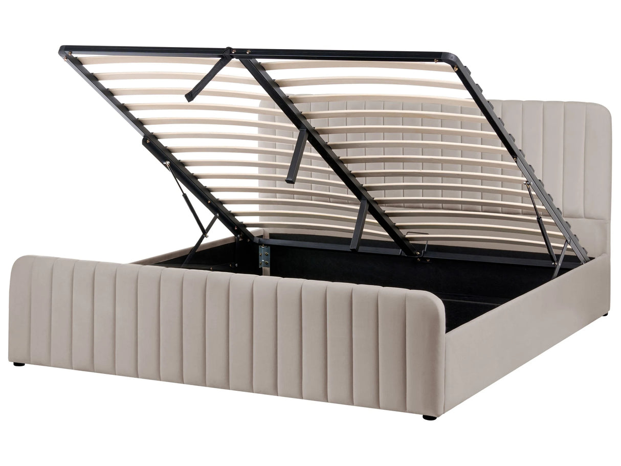 Ottoman Bed Taupe Fabric Upholstered EU Super King Size With Headboard and Footboard Lift- Up Storage Beliani