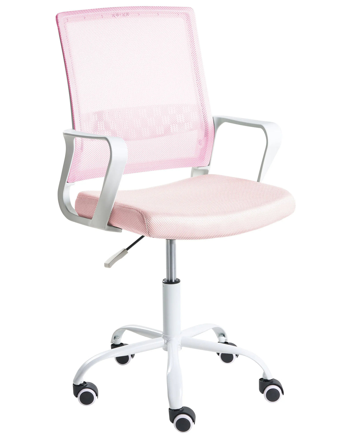 Office Chair Pastel Pink Mesh Fabric Upholstery Adjustable Height Swivel Desk Computer Home Office Beliani