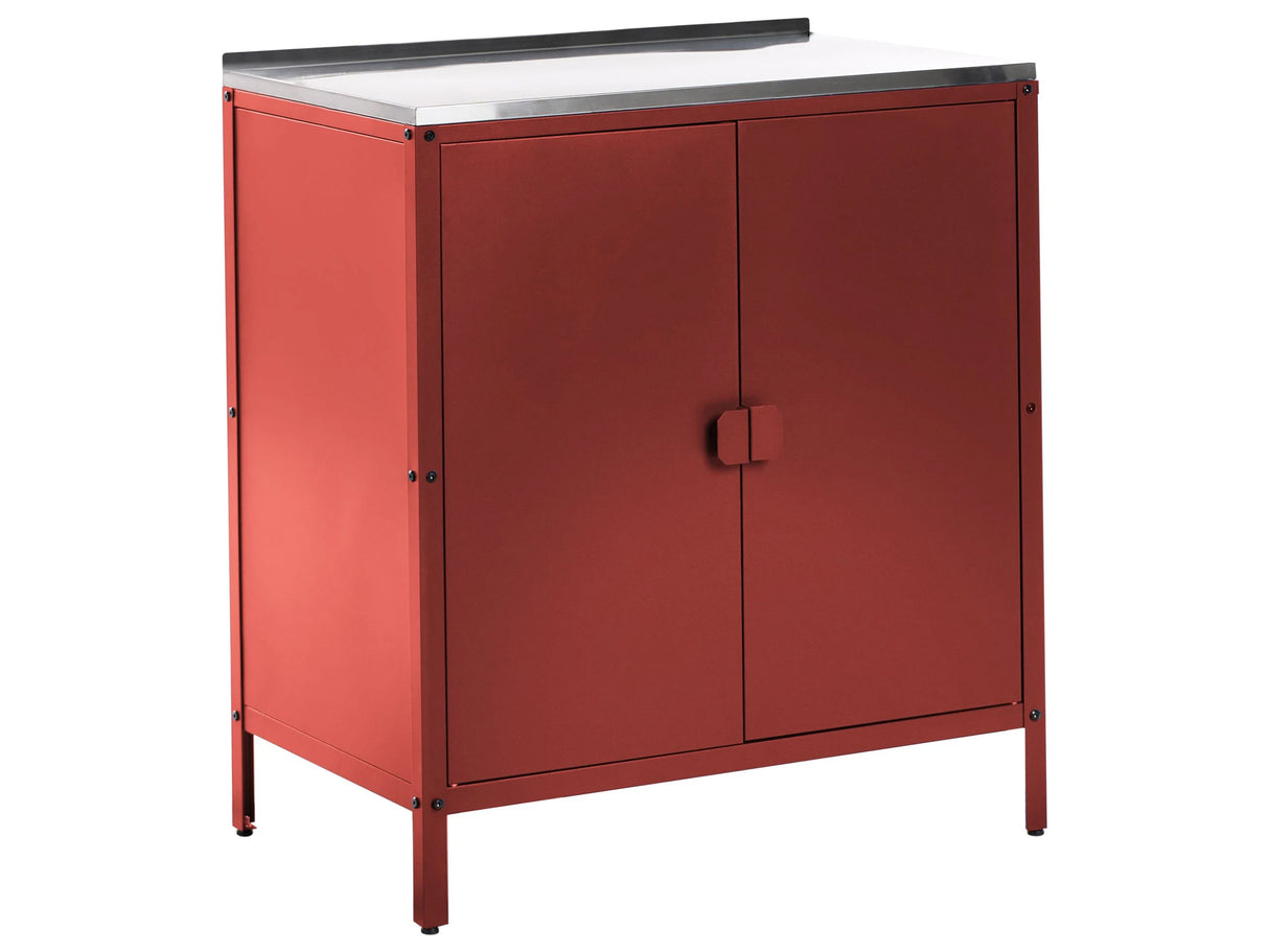 Outdoor Kitchen Cabinet Red Stainless Steel 2 Door Unit with Top Garden Kitchen Dining Beliani