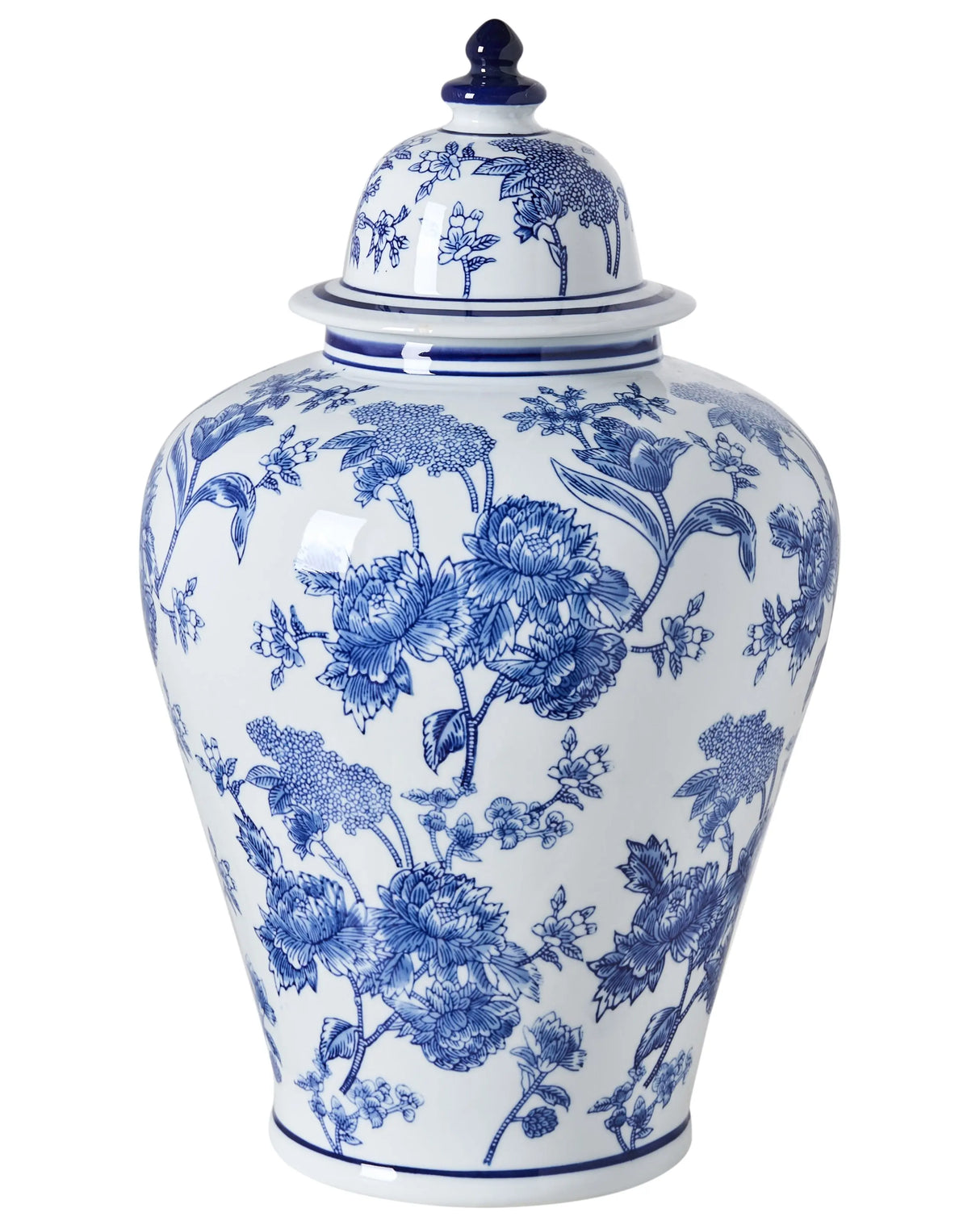 Flower Vase with Lid White and Blue Lidded Ginger Jar Porcelain Decorative Table Accessory Antique Vintage Beliani