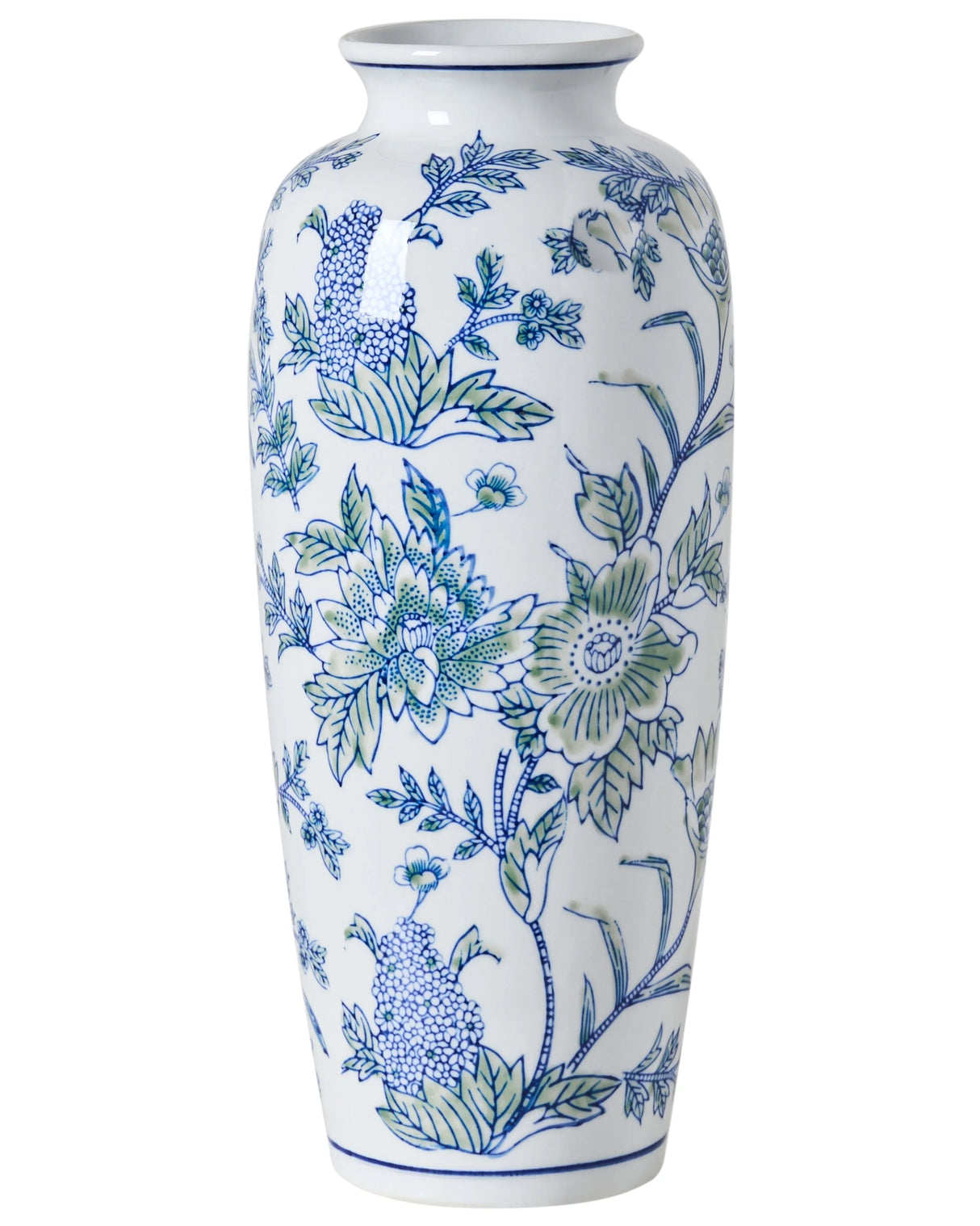 Flower Vase White and Blue Porcelain Decorative Table Accessory Antique Vintage Beliani