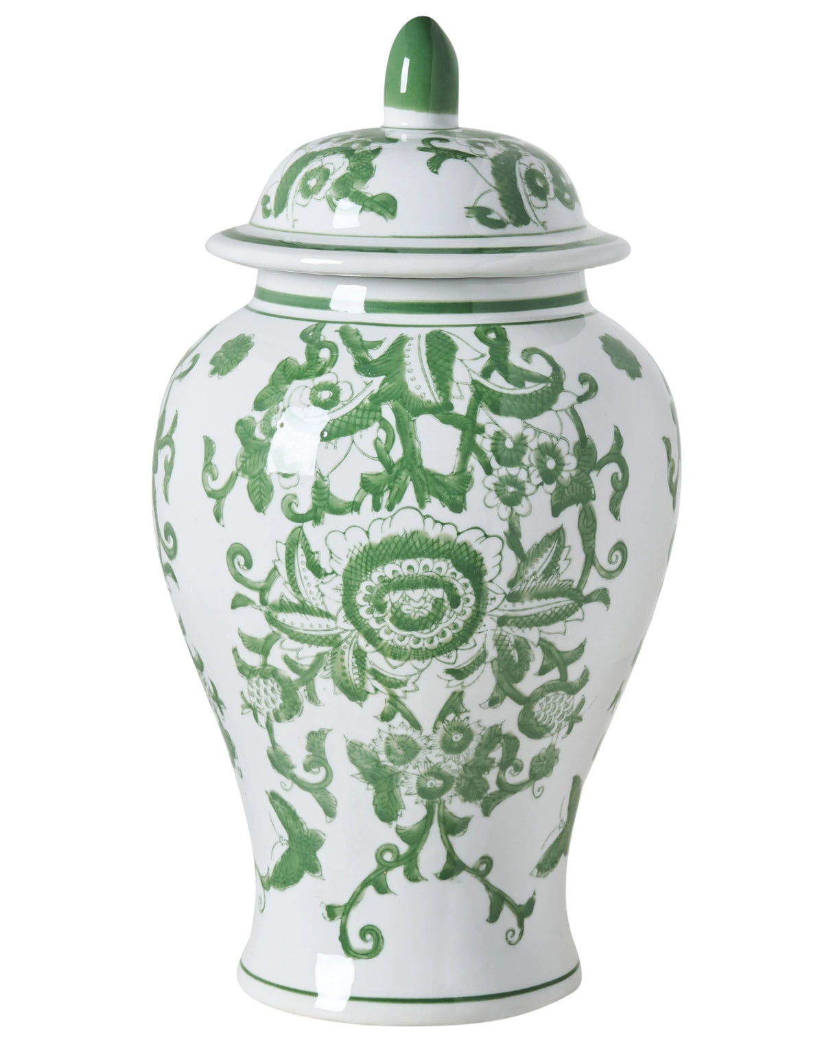 Flower Vase with Lid White and Green Lidded Ginger Jar Porcelain Decorative Table Accessory Antique Vintage Beliani
