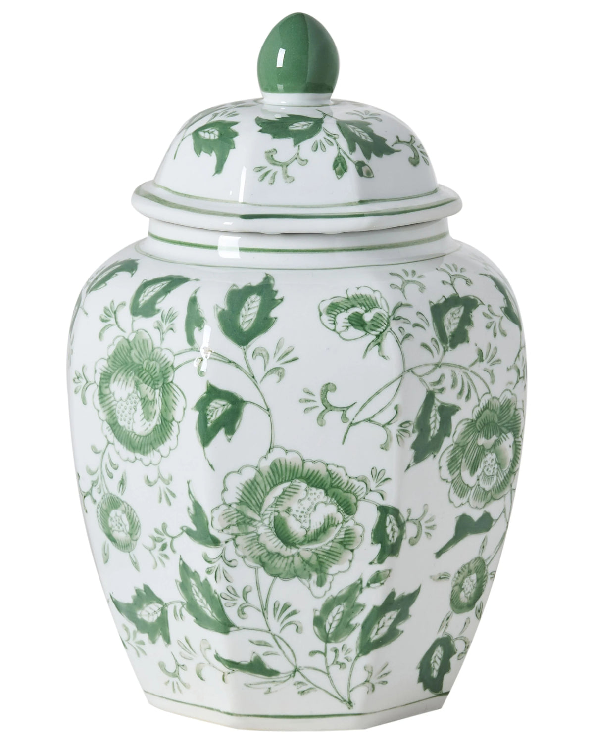 Flower Vase with Lid White and Green Lidded Ginger Jar Porcelain Decorative Table Accessory Antique Vintage Beliani