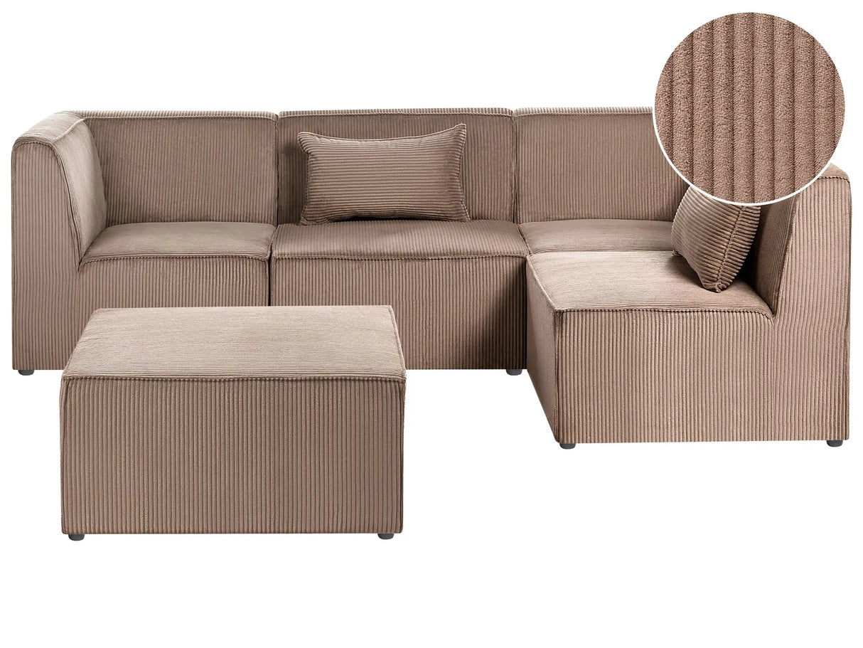 Modular Left Corner 4 Seater Sofa Sand Beige Corduroy with Ottoman 4 Seater Sectional Sofa Modern Design Beliani