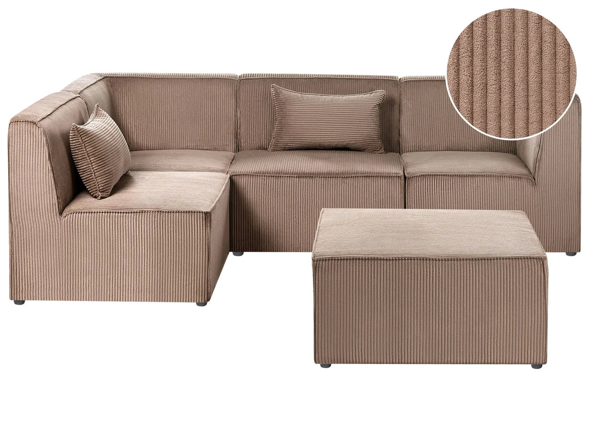 Modular Right Corner 4 Seater Sofa Sand Beige Corduroy with Ottoman 4 Seater Sectional Sofa Modern Design Beliani