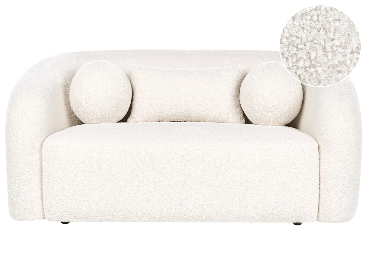 2 Seater Sofa White Boucle Upholstery Soft Modern Organic Low Curvilinear Beliani
