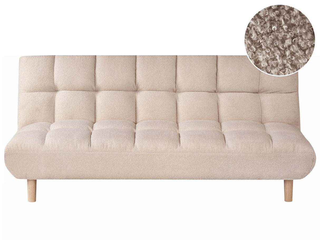 Sofa Bed Beige Boucle Upholstery Wooden Legs 2 Seater Tufted Backrest Ouilted Seat Modern Design Armless Beliani