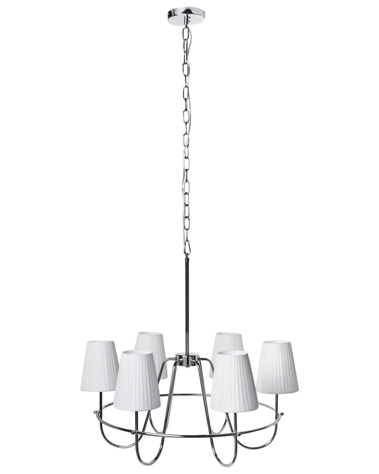 6-Light Pendant Chandelier Silver Metal Base Fabric Shades Traditional Style Living Room Dining Room Beliani