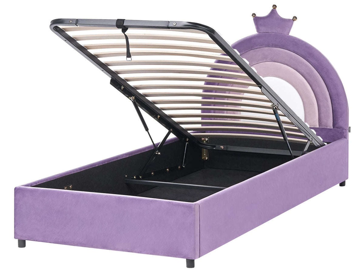 Bed Violet Velvet Upholstered Frame Headrest 3ft EU Single Size Bedroom with Storage Kids Room Modern Traditional Beliani