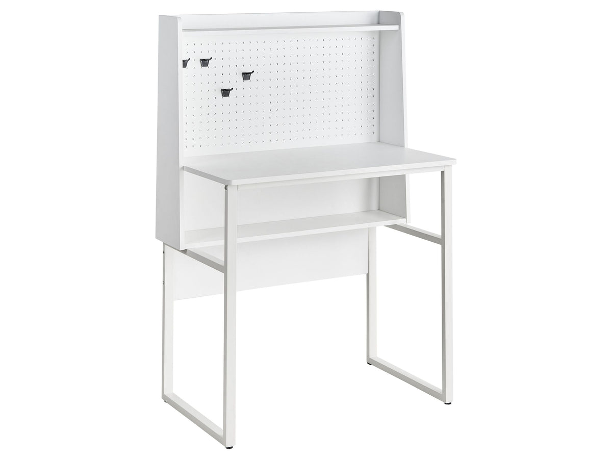 Home Office Desk White Particle Board with Open Shelves with Pegboard Wall Beliani