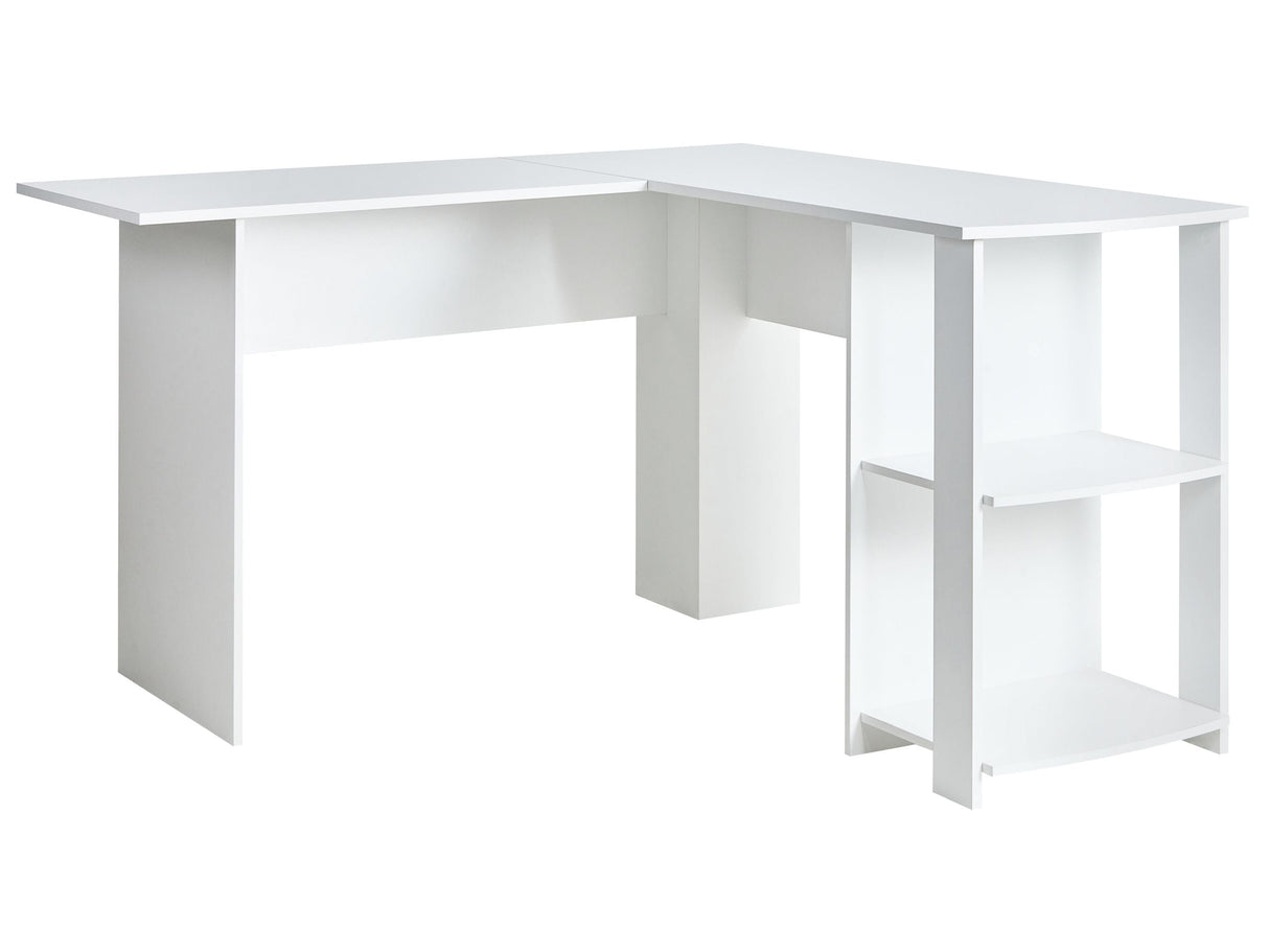 Home Office Corner Desk White Particle Board with Open Shelves Storage L-Shaped Tabletop Beliani