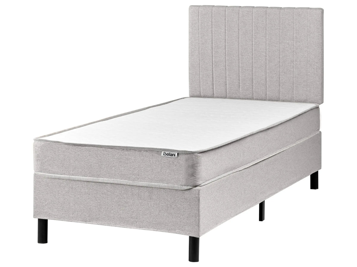 Divan Bed Light Grey Polyester Upholstery EU Single Size 3ft with Headboard Pocket Spring Mattress Bedroom Beliani