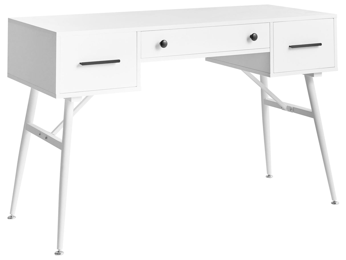 Home Office Desk White Particle Board Iron Legs 120 x 50 cm with 3 Drawers Retro Beliani