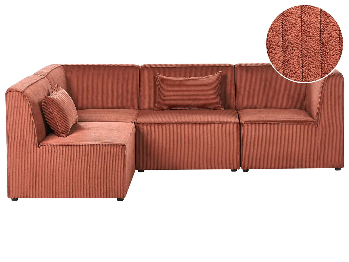 Modular Right Corner 4 Seater Sofa Golden Brown Corduroy 4 Seater Sectional Sofa Modern Design Beliani