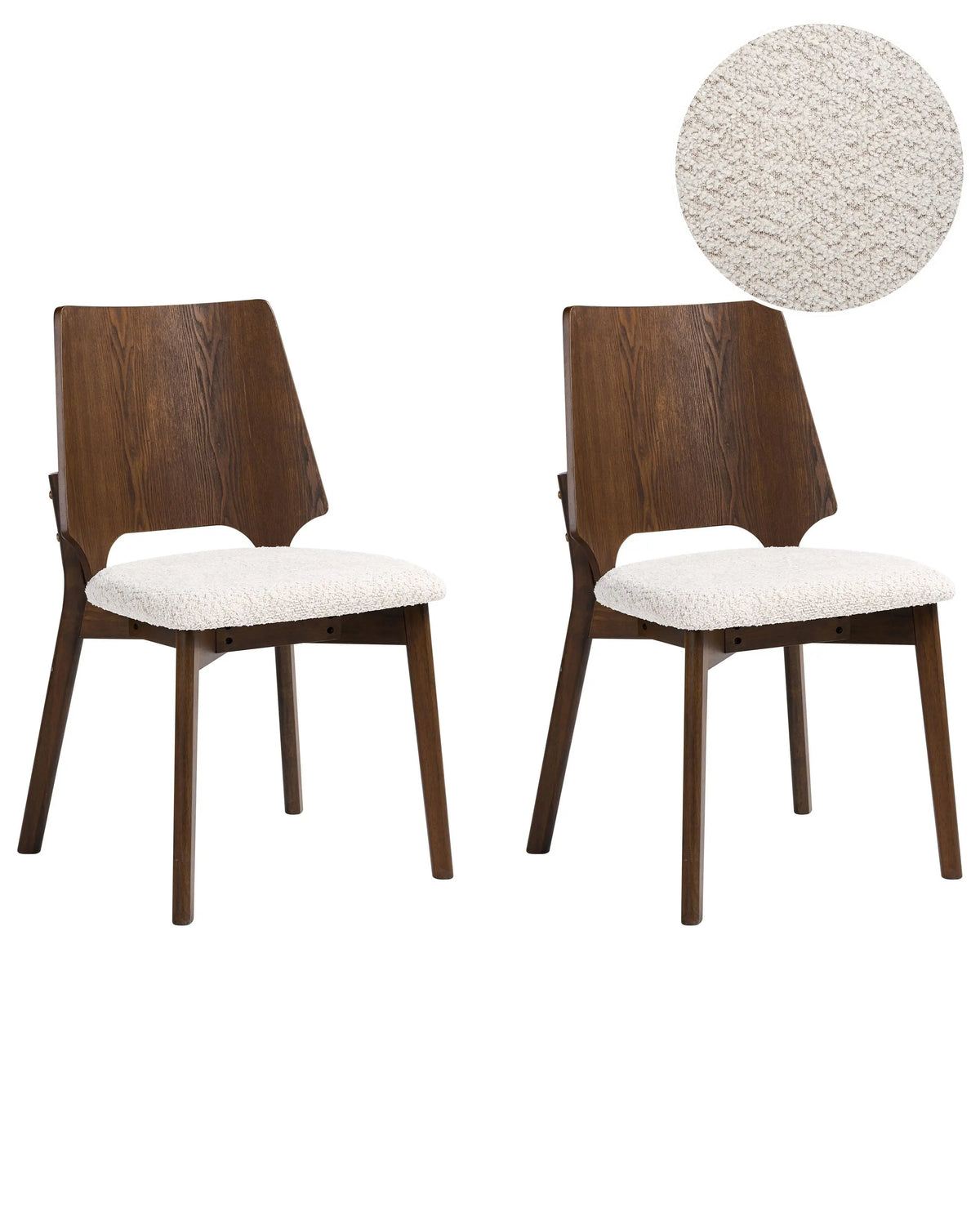 Set of 2 Dining Chairs Brown and Light Beige Plywood Boucle Rubberwood Legs Armless Retro Traditional Style Beliani