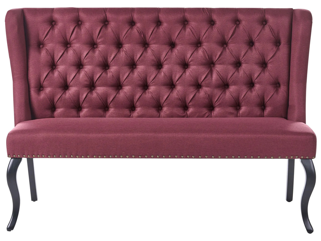 Kitchen Sofa Dark Red Polyester Fabric Upholstery 2-Seater Wingback Tufted Black Cabriole Legs Beliani