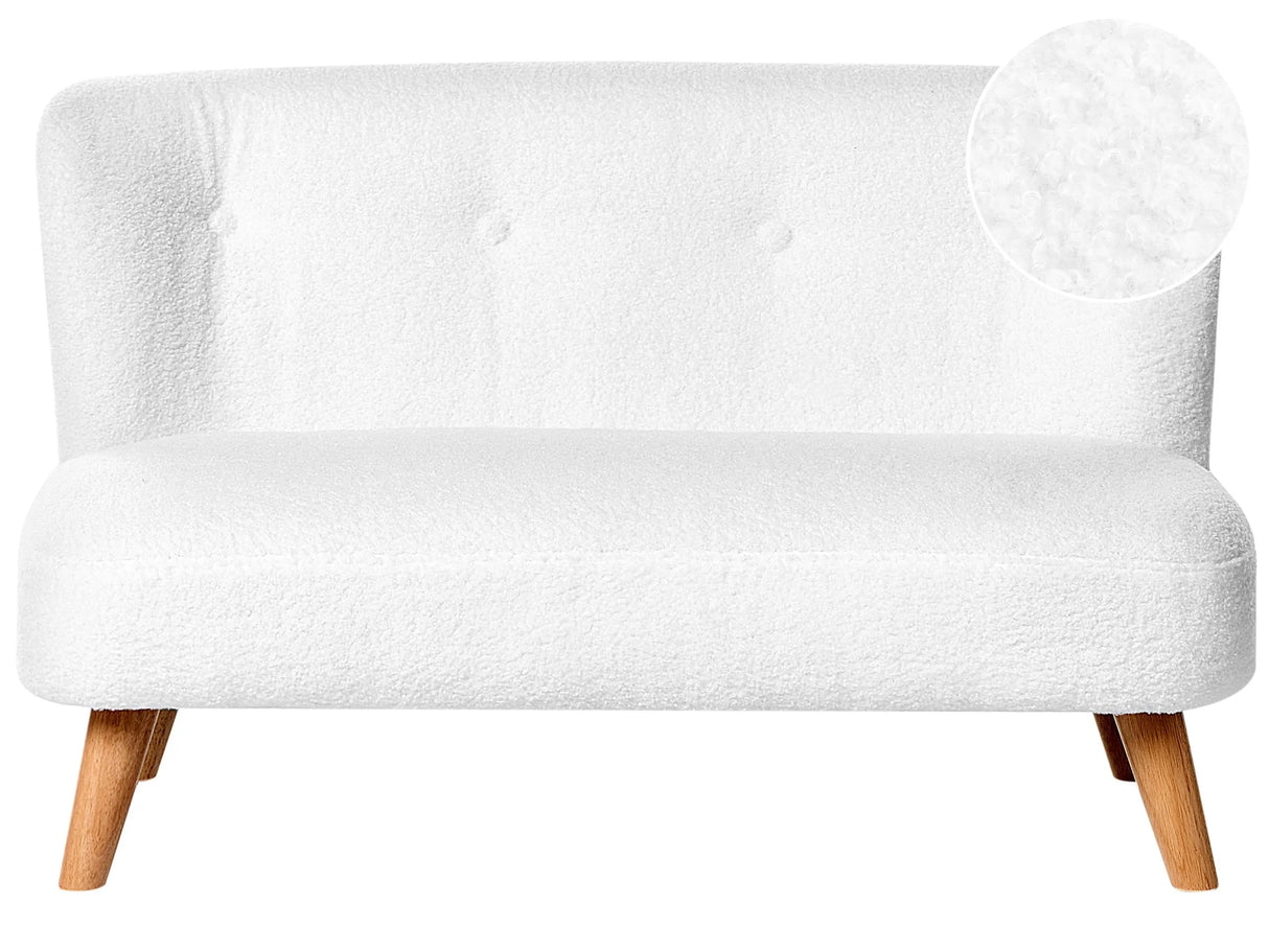 Kids Sofa White Boucle Upholstered with Armrests Modern Toddler Couch Beliani