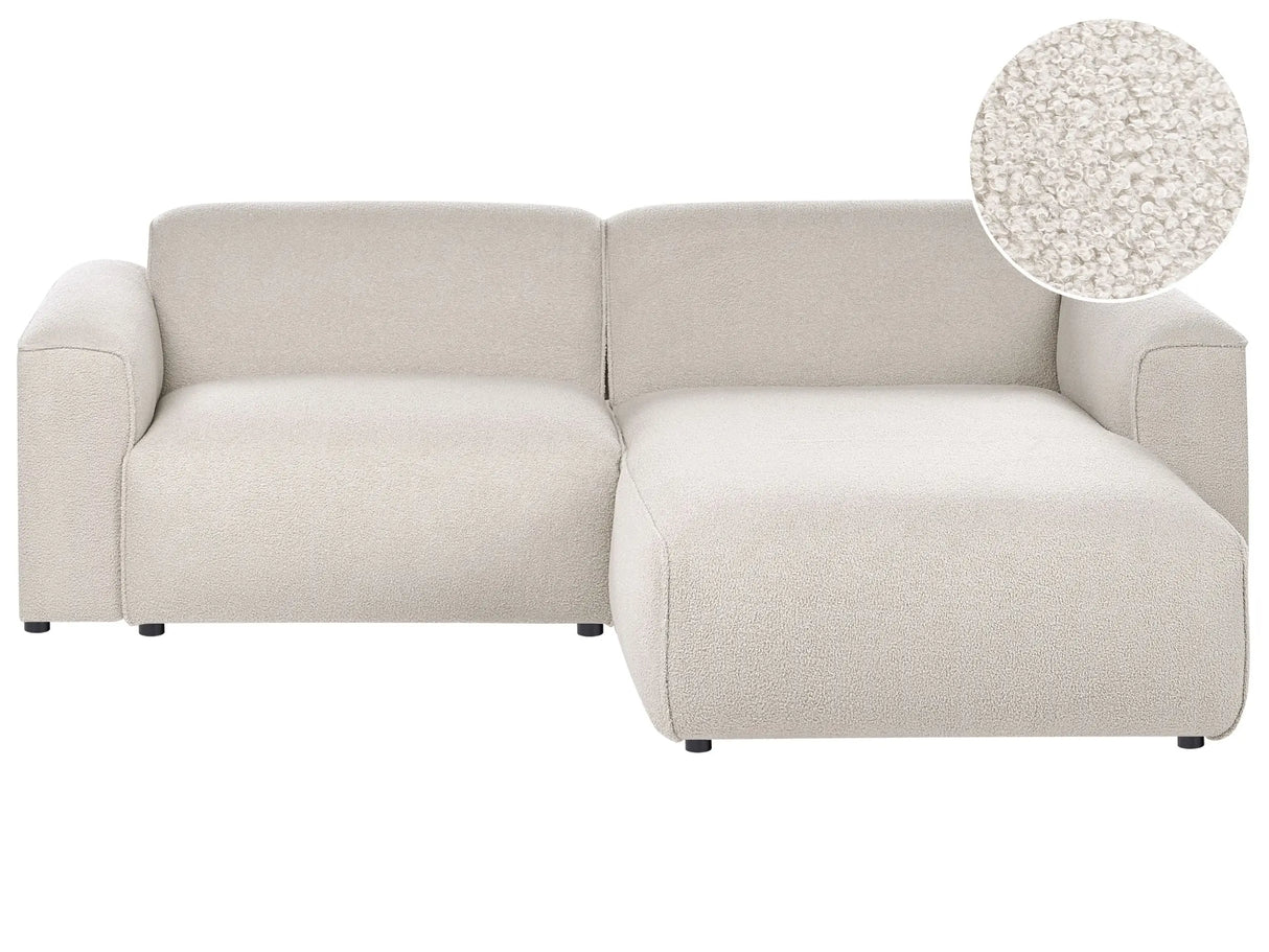 Left-Hand Corner Sofa Beige Boucle Upholstery Pine Wood Legs 3 Seater Living Room Beliani