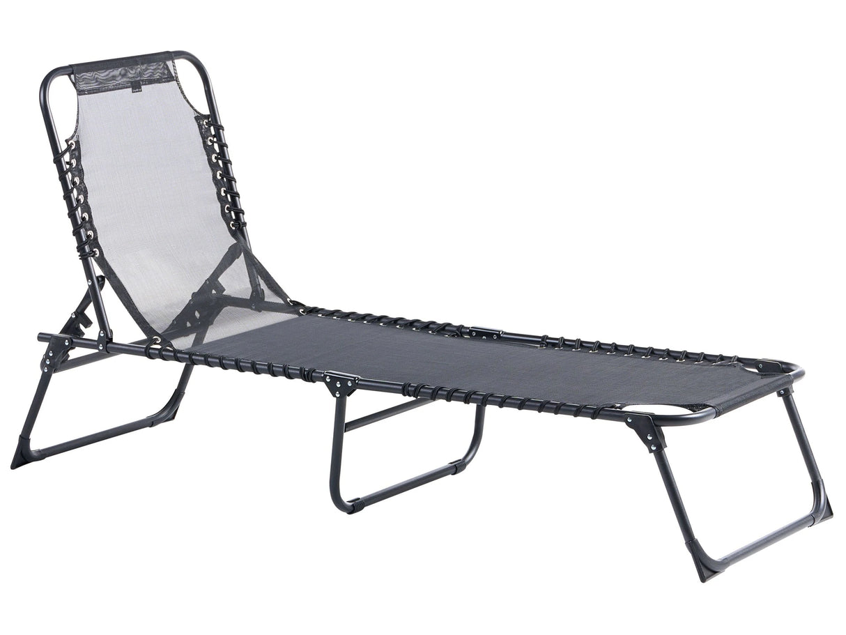 Sun Lounger Black Textilene Seat Folding Steel Frame Adjustable Backrest UV Resistant Beliani