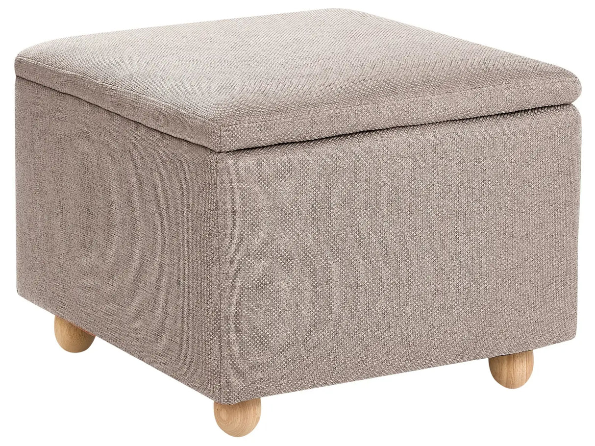 Storage Pouffe Beige Fabric Water-repellent Finish Upholstered Footstool with Storage Hallway Seat Beliani