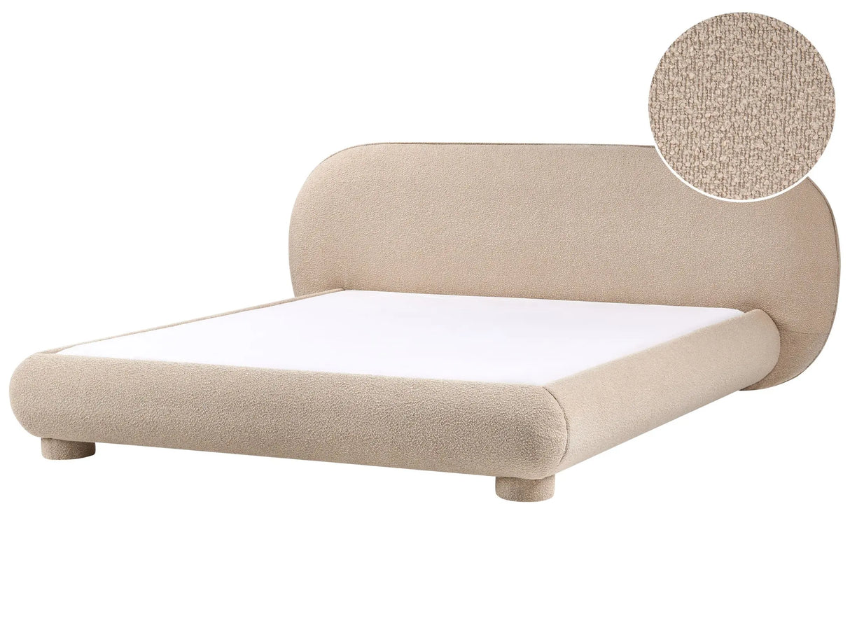 Bed Taupe Boucle Polyester Fabric EU Super King Size 6ft Minimalist Retro Design Beliani