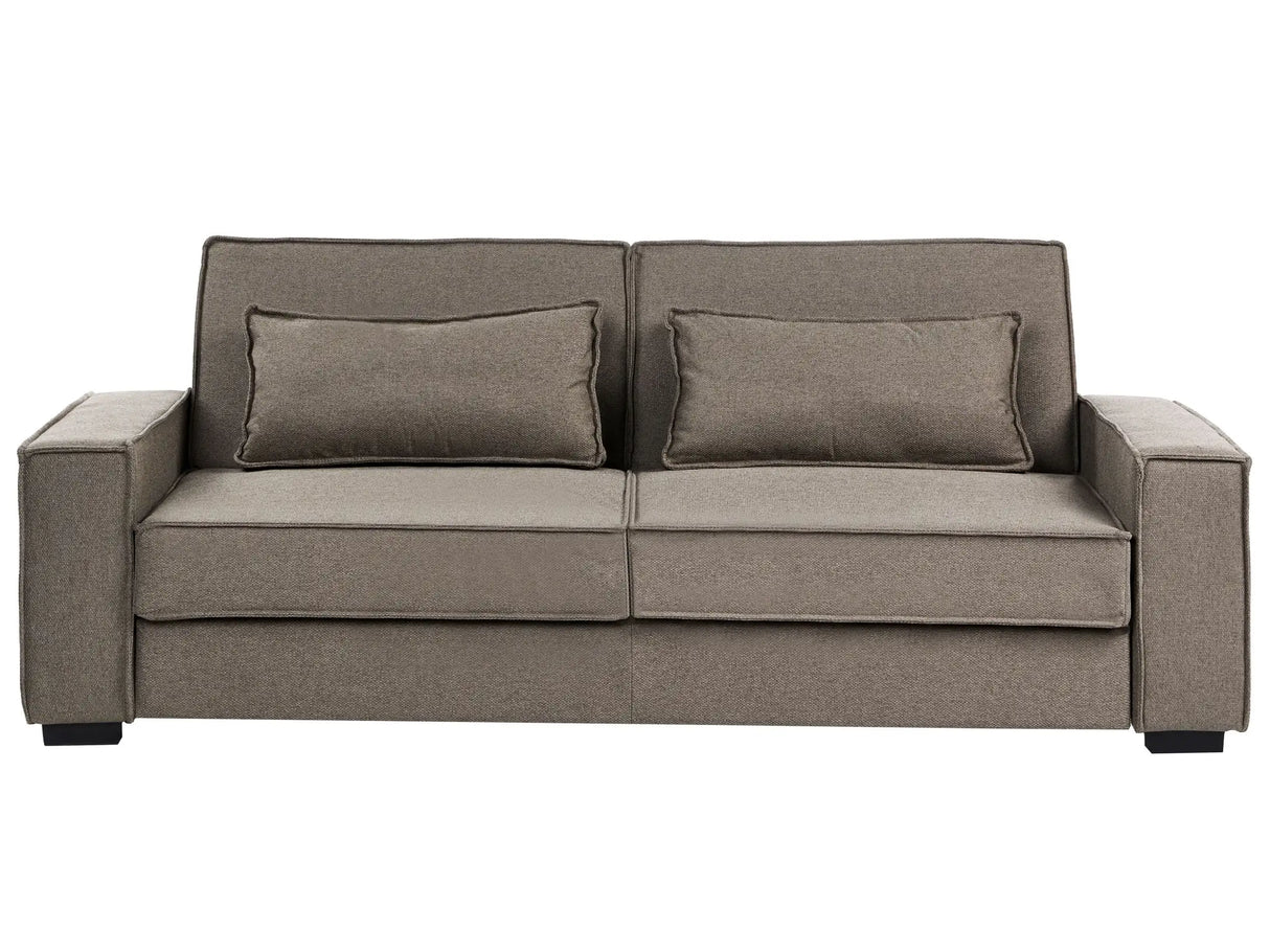 Sofa Bed Brown Fabric Upholstery Wooden Legs 3 Seater with Cushions Click-Clack Sleeping Mechanism Living Room Bedroom Beliani