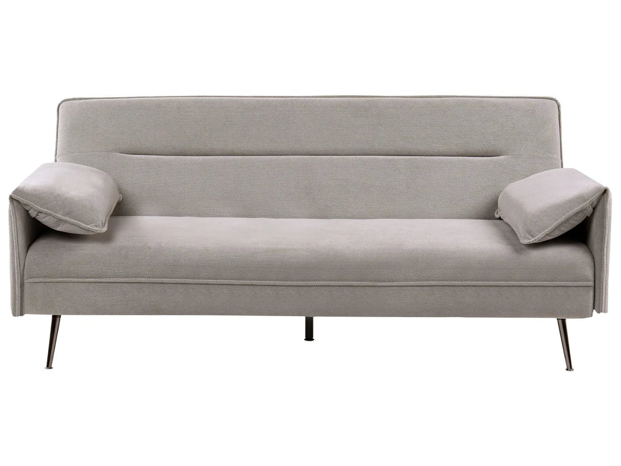 Sofa Bed Grey Fabric Upholstery Wooden Legs 3 Seater with Adjustable Pillow-Top Arms Click-Clack Mechanism Water-Repellent Living Room Bedroom Beliani