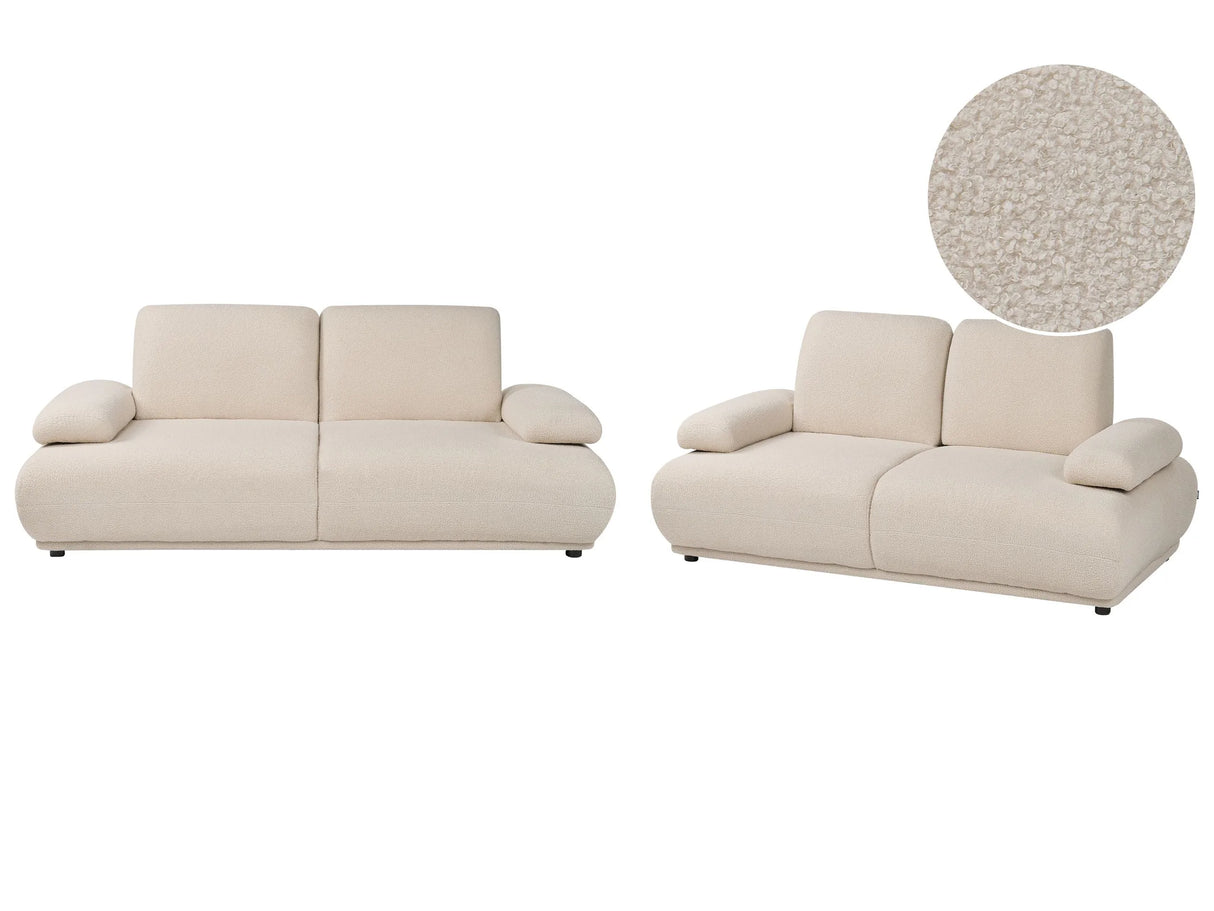 Sofa 3+2 Seater Set Beige Boucle Upholstery Wooden Legs Adjustable Backrest & Armrests Living Room Furniture Beliani