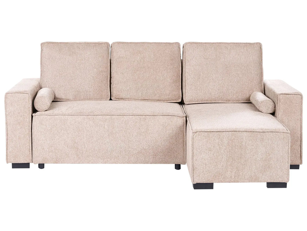 3 Seater Corner Sofa Bed Beige Fabric Upholstery Left Handed with Storage Armrests Reversible Modern Style Living Room Beliani