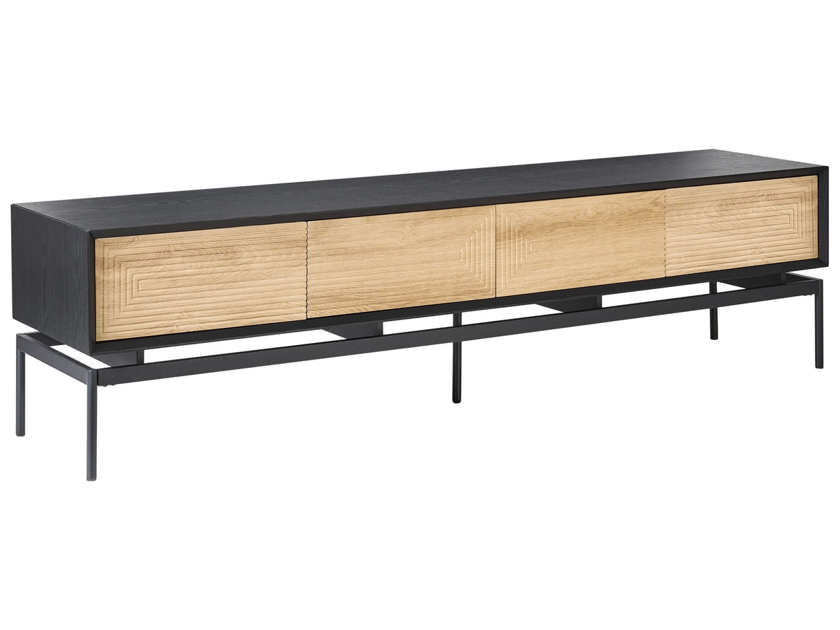 TV Stand Light Brown MDF 2 Door 4 Drawers Cabinet Metal Legs Loft Modern Design Bedroom Beliani